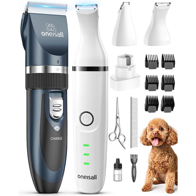 Kit de cortapelos y recortador de patas para perros oneisall, 2 en 1, inalámbricos, de bajo ruido, para el aseo de mascotas, recortadores de pelo para perros pequeños y grandes, gatos y animales