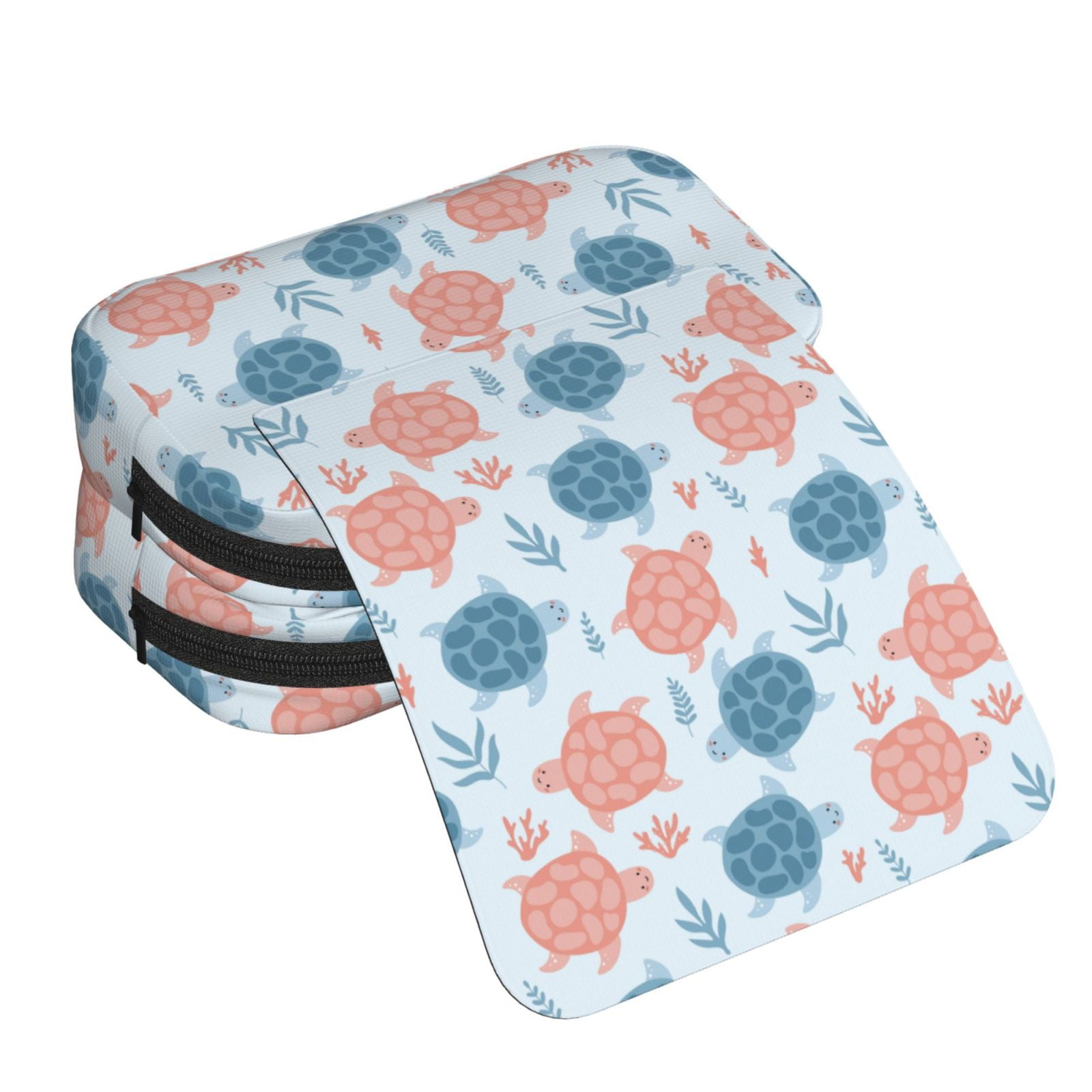 Rateoe Sea Turtle Pattern Double Clamshell Pen Case, Storage Organizer with Two Zipper Compartments– Holds Up to 50 Pencils & Pens