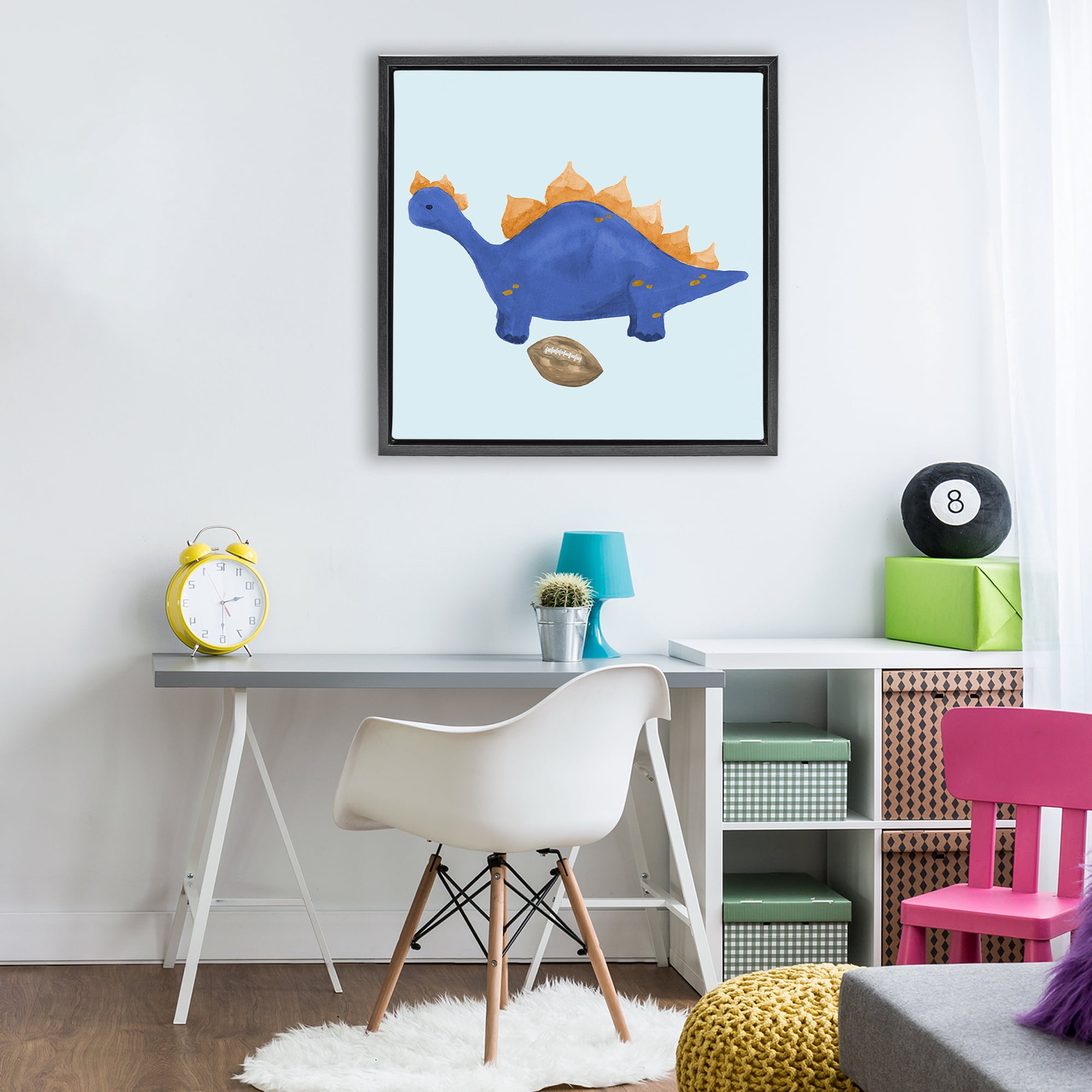 Stupell Industries Sporty Baby Dino Black Framed Floater Canvas Wall Art, design by Lucille Price