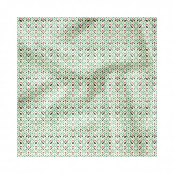 Damask Decorative Napkins Set of 4, Motifs from Oriental Cultures Pink Flowers on Off White Background, Silky Satin Fabric for Brunch Dinner Party, 18", Dark Green Turquoise, by Ambesonne