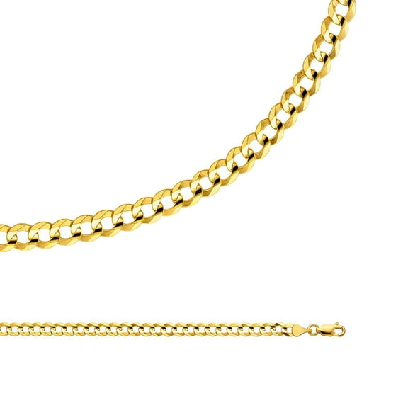 Cuban Chain Solid 14k Yellow Gold Necklace Curb Open Concave Link Wide Light, 4.7 mm - 20,22,24,26 inch