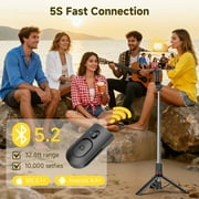 SelfieShow Selfie Stick, 45 Extendable Selfie Stick Tripod, 360° Rotating Portable Phone Tripod with Bluetooth Remote and 2 LED Lights for iPhone and Android (Black)