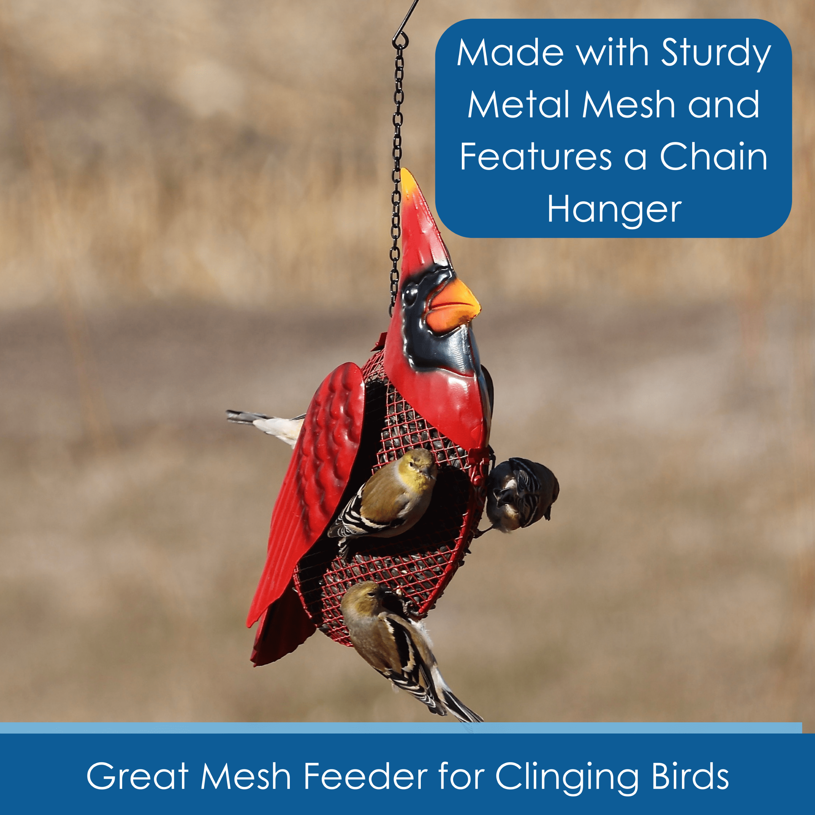 Gift Essentials Mesh Bird Feeder Cardinal Metal Sunflower Seed Feeder, Red