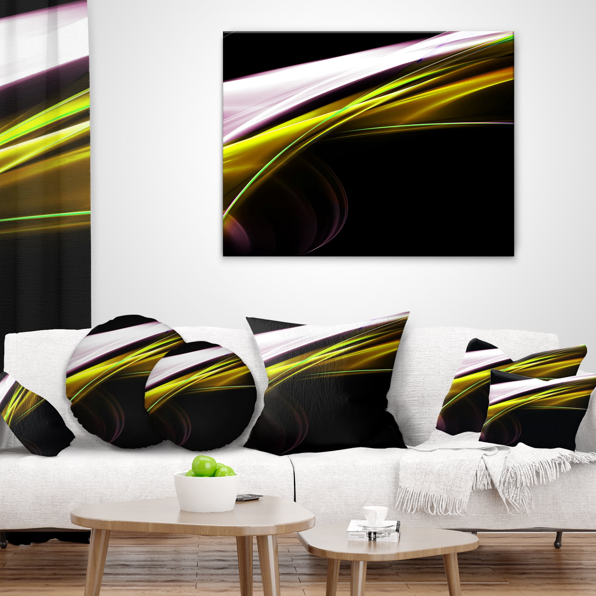 Designart Fractal Lines Golden White - Abstract Throw Pillow - 18x18