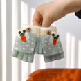 thumbnail image 2 of Riecok Mittens for Children Stretch Block Convertible Flip Top Cute Print Cold Weather Warm Knitted Gloves Green Free Size, 2 of 3