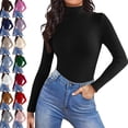thumbnail image 2 of Mock Turtle Necks Tops for Women Long Sleeve Ribbed Shirts Thermal Slim Fit Lightweight Undershirts，Black XL, 2 of 6