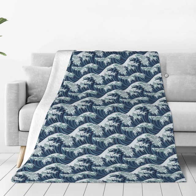 Fotbe A Japanese Great Wave Manta de Franela Acolchonada con Estampado, Súper Suave y Esponjosa, Extra Grande para Sofá, Cama, Uso Todo el Año-80"x60"