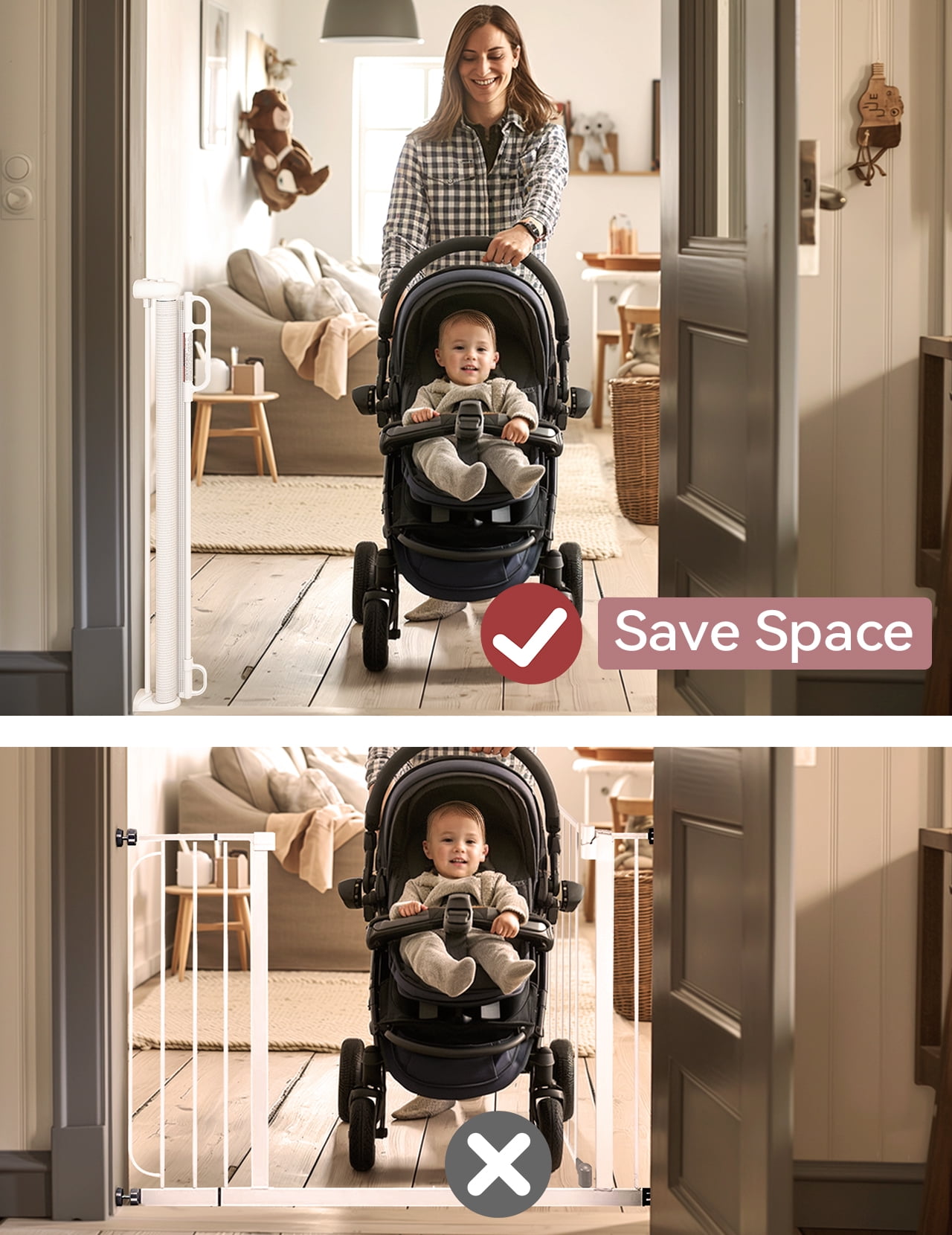 Momcozy Retractable Baby Gate for Stairs, Doorways & Hallways, 41" Tall, Extends up to 71" Wide, Wipeable Breathable Material
