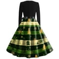 thumbnail image 5 of Christmas Dresses for Women Women's Fashion Round Casual Slim Fit Christmas Print Large Swing Long Sleeve Dress for Holiday Party,Army Green,L, 5 of 5