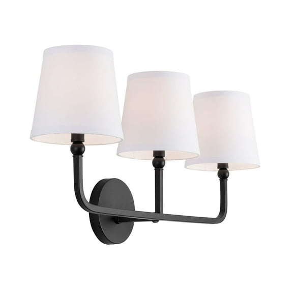Capital Lighting 119331MB-674 Dawson Rustic White Fabric Bath Vanity Wall Mount, 3-Light 180 Total Watts, 12" H x 26" W, Matte Black