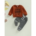 thumbnail image 2 of Bagilaanoe 2Pcs Toddler Baby Boy Long Pants Set Letter Print Long Sleeve Sweatshirt Pullover Tops + Drawstring Sweatpants 6M 12M 18M 24M 3T Kids Casual Sweatsuits, 2 of 8