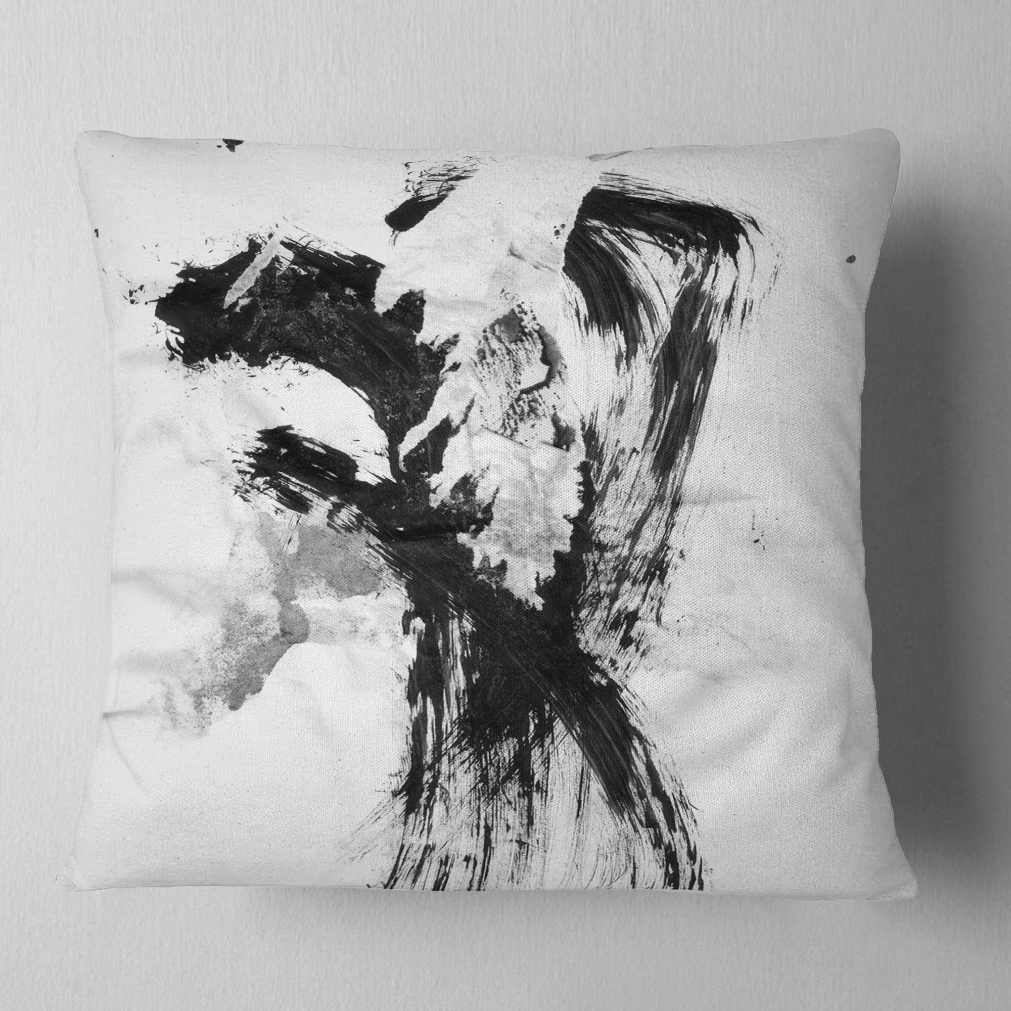 Designart Black Paint Stain - Abstract Throw Pillow - 16x16