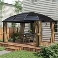 thumbnail image 2 of Homiyad 10' x 14' Hardtop Gazebo with Curtains, Netting, Pavilion with Steel Roof Ceiling Hook for Garden Patio, Brown, 2 of 7