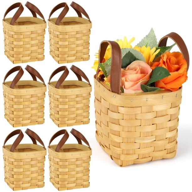 cestas tejidas de madera con asas, cestas de almacenamiento de mimbre de madera vacías, cestas de picnic vacías tejidas decorativas, cestas de flores tejidas como recuerdos, regalos, arte floral