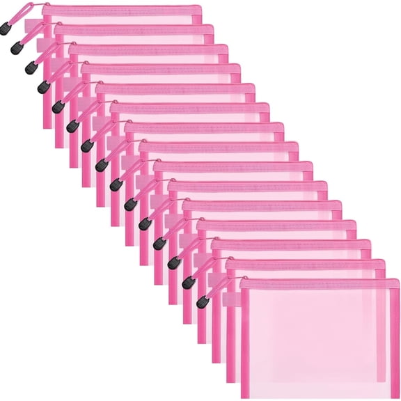 15 Pcs Mesh Zipper Pouch Bags,Pink Makeup Bags,Zipper Nylon Mesh Pouch,Nylon Mesh Cosmetic Bags,Portable Makeup Pouches Organizing for Travel and Office Supplies(Pink, A5)