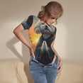 thumbnail image 3 of KLL Women 's Crew Neck Bodysuit Jumpsuits Sunset Meditating Bichon Frise Print Short onesies Stretch T Shirts, 3 of 5