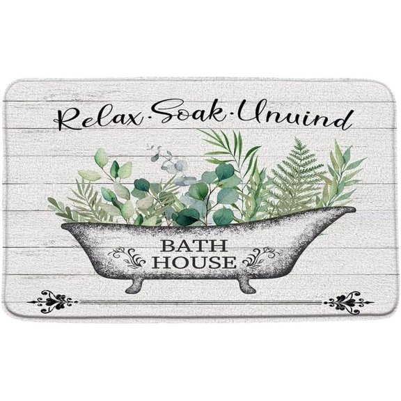 Bath Mat Sage Green Leaves Eucalyptus Round Leaf Botanical Watercolor Floral Outdoor Entrance Door Mat Non-Slip Bath Rug Bathmat Decor Small Area Rug Carpet Kitchen Door Mats Floor Mats 32 x20 Inch