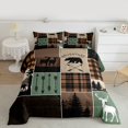 thumbnail image 3 of Homewish Wild Animal Deer Queen Comforter Set,Patchwork Geometric Plaid Bedding Sets,Brown Green Bedding Comforter Set For Boy Kids,Super Cozy Room Decor Reversible,3 Pieces, 3 of 9