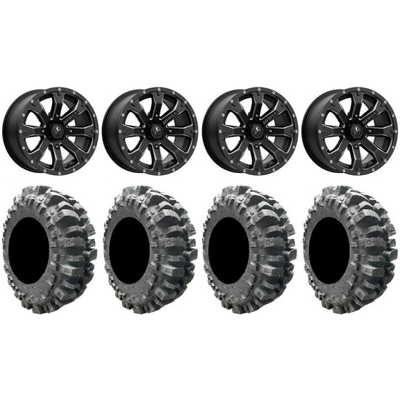 MSA Bounty 14" Wheels Black 31" Bogger Tires Can-Am Commander Maverick Renegade Outlander Defender
