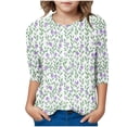 thumbnail image 6 of MKOSPLRT Girls Floral Shirts 3-12Y Crew Neck Boho Tops 3/4 Sleeve Lounge T Shirts Loose Fit Blouses Funny Going Out Tees, 6 of 6