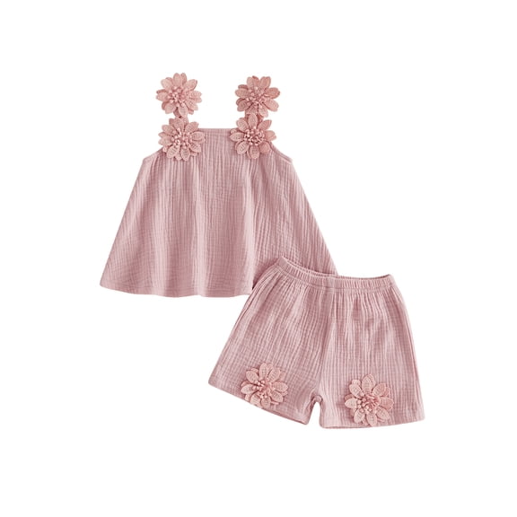 Loicainy Toddler Baby Girl Summer Outfit 6 12 18 24 Months 2T 3T 4T Casual Decorative Flower Design Sleeveless Tops and Shorts 2 Pcs Clothes Set