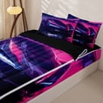 thumbnail image 3 of Castle Fairy Cyberpunk Style Futuristic Supercar Zipper Twin Comforter Sets with Fitted Sheet and 2 Pillowcases,Neon Night Art Zipper Bedding Set,Magenta Purple,4-Piece,Black Reversible, 3 of 6