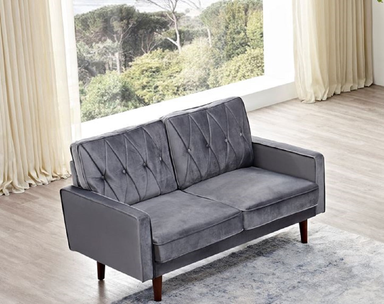 US Pride Furniture Tufted Cushion Back 57.5" Loveseat, Gray Velvet