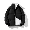 thumbnail image 2 of Lovskoo Mens Winter Coats Fuzzy Fleece Lined Quilted Jacket Zipper Open-Front Cardigan Stand Collar Loose Solid Color Long Sleeve Cotton-Padded Coat Black, 2 of 9