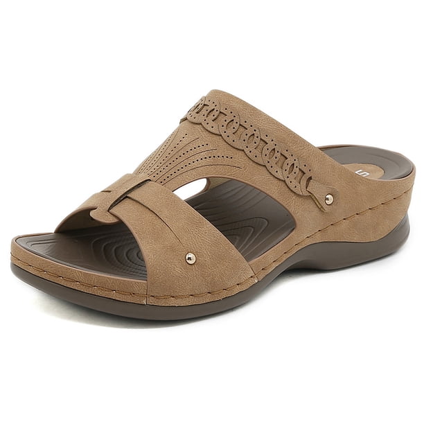 Sandalias de cuña Sandalias de vestir con punta abierta Zapatos de verano sin cordones para mujer (marrón 39)