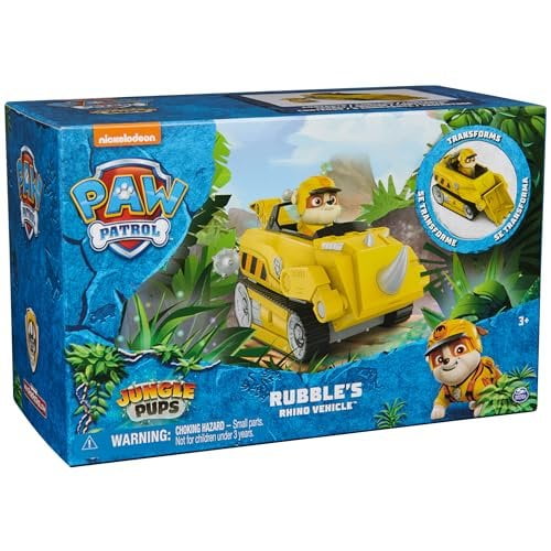 PAW Patrol Jungle Pups, Rubble Rhino Vehicle Truck & Collectible Action Figure