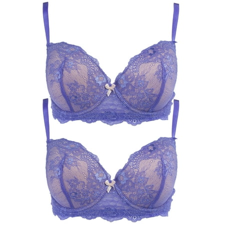 Betsey Johnson (2 Pack) Longline Balconette Bra for Women Underwire Lace Bra Pack Sexy Cute Lingerie