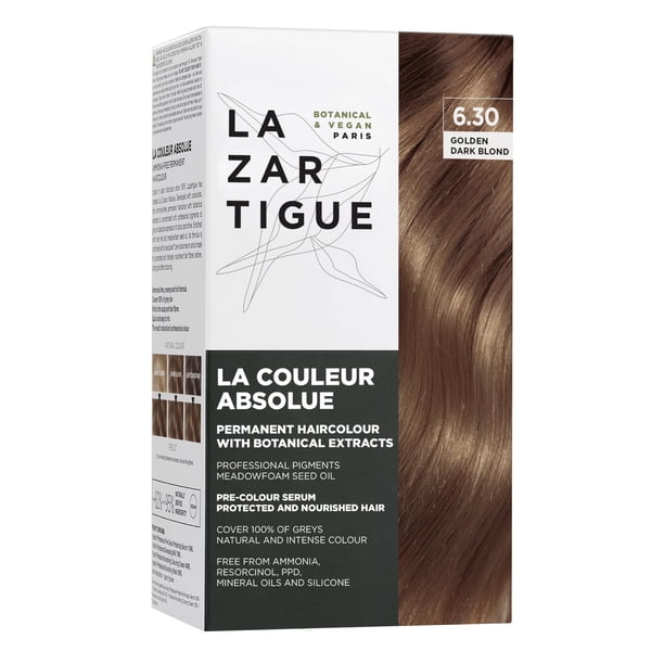 Lazartigue Permanent Haircolour 6.30 I Tinte rubio dorado oscuro I Sin amoníaco con extractos botánicos y alta concentración de pigmentos I Para todo tipo de cabello I