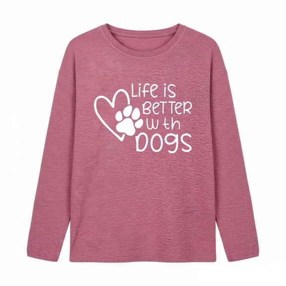 Aihuaihua Women's Crew Neck Graphic Long Sleeve Casual T-Shirt (Hot Pink,XL)
