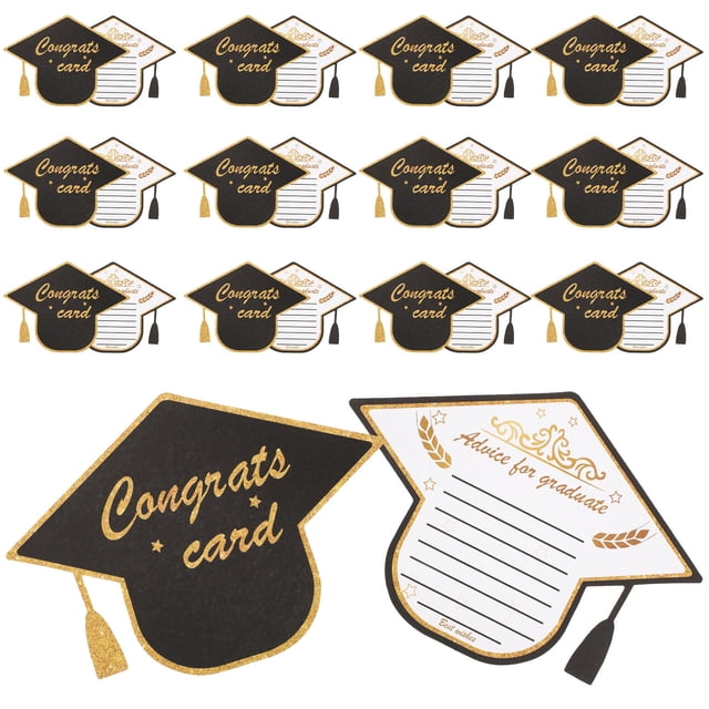 NIAIZEK 30Pcs Graduation Cap Paper Invitation Cards Black Color with Quick Drying Ink Friendly Paper