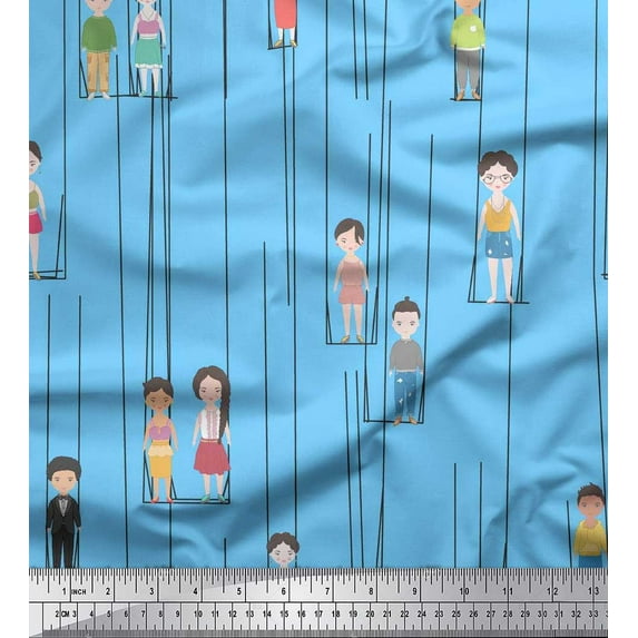 Soimoi Cotton Voile Fabric Swing & Kids Human Figure Print Fabric by the Yard 42 Inch Wide