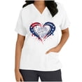 thumbnail image 1 of Haut à Col en V Imprimé pour la Fête de l'Indépendance pour Femmes, Manches Courtes, Mélange Polyester-Spandex, Blanc, Coupe Décontractée, Lavable en Machine, 1 of 5
