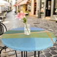 thumbnail image 6 of Aqua Teal Orange Round Tablecloth for 55-60 Inch Tables, Fitted Table Cover with Elastic Edge, Modern Oil Painting Abstract Waterproof Outdoor Table Cloth Protector for Patio Garden Dinner Picnic, 6 of 9