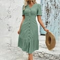 thumbnail image 3 of Generic Women's Summer Button Down Maxi Dress Casual Short Sleeve Lapel V Neck Mid-Rise Eyelet Jacquard Long Dresses, 3 of 7