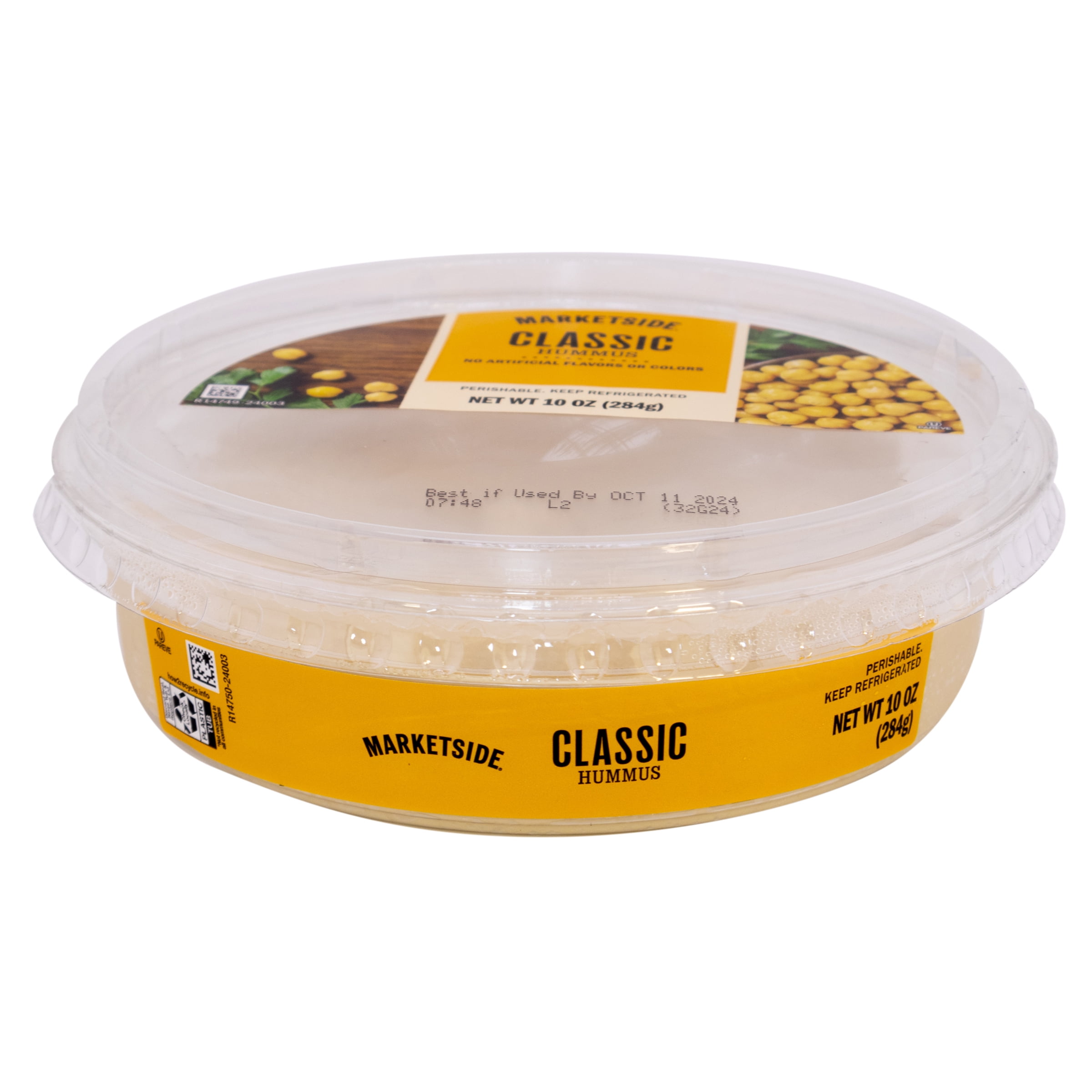 Marketside Gluten-Free Classic Hummus 10 oz, Ready to Eat, Resealable Cup, 2 Tbsp. (28g) Servings