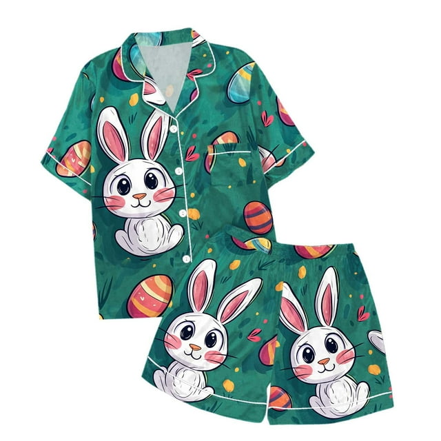 Landzoo One Ensemble de Pyjama Deux Pièces pour Filles à Manches Courtes et Shorts Imprimés Mignon et Confortable pour Tout-Petits