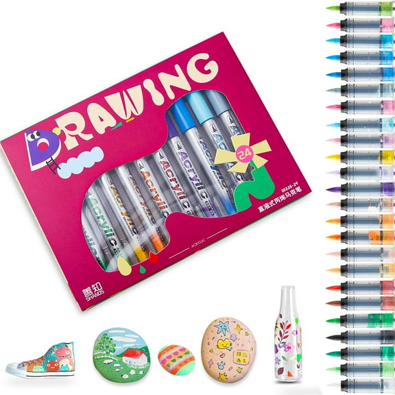 Acrylic Paint Markers, 24/36/48 Colors with Direct-Liquid Ink Control System, Professional-Grade Paint Pen for Rock Painting, Canvas, Glass, Plastic, Fabric & Creative Crafts