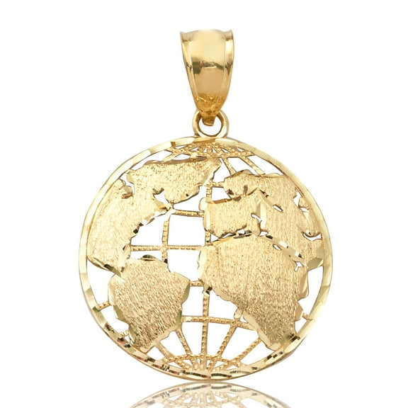 LoveBling 10K Yellow Gold World Map Globe Charm Pendant (1.40" x 1.05")
