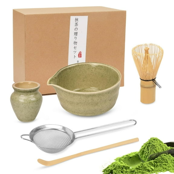 Premium Matcha Tea Set with Whisk, Ceramic Bowl & Holder, Traditional Japanese Matcha Making Kit for Beginners and Tea Lovers