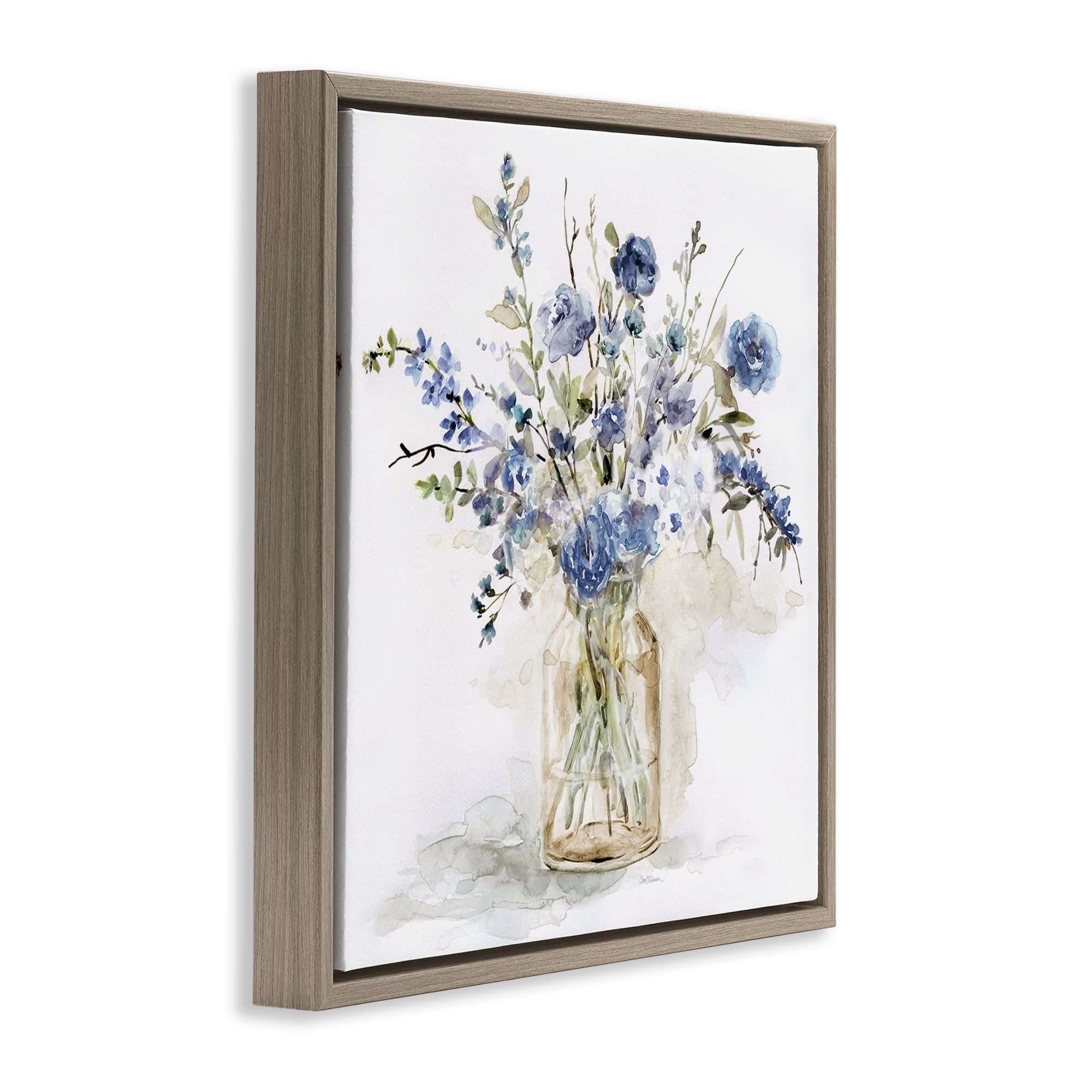 Stupell Industries Spring Floral Dollops Brown Framed Floater Canvas Wall Art, design by Carol Robinson