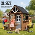 thumbnail image 3 of Conchico Outdoor Playhouse for Kids, Wooden Playhouse Outside with Kitchen Playset, Snack Bar, Pet Access, Doorbell, Toy Phone, Large Outdoor Playset for Kids 3-6 Years, Brown+Gray, 3 of 10