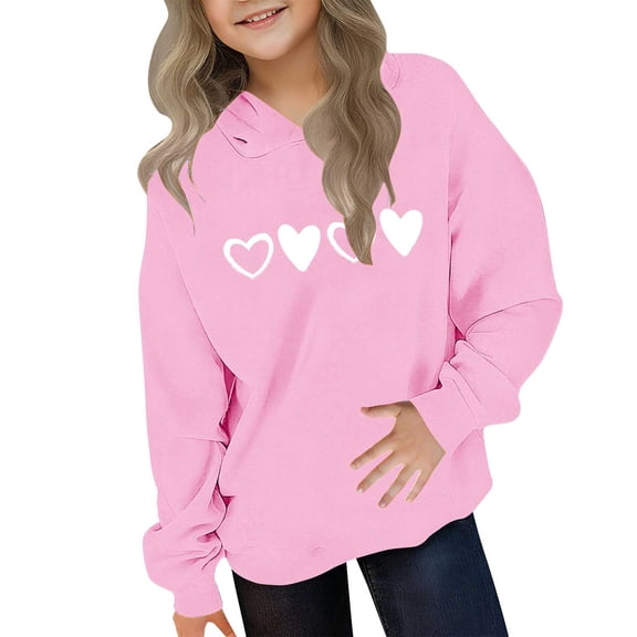 ATOGUTA Valentine's Day Sweatshirts for Girls Hooded Heart Graphic Sweatshirt Fall Winter Kid Long Sleeve Shirt Pullover Top Size 3T-14, Pink
