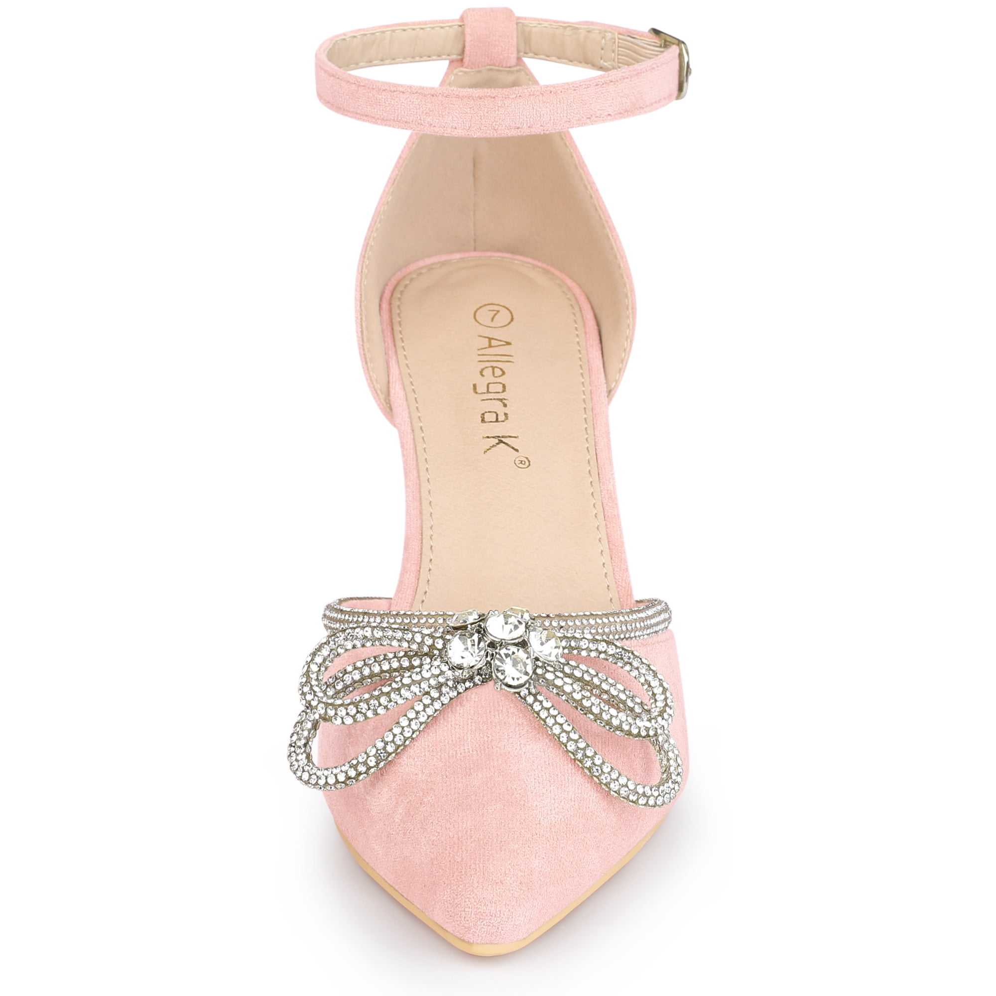 DARING DIVA Women's Rhinestones Bow Ankle Strap Stiletto Heel Sandals Pink 7.5
