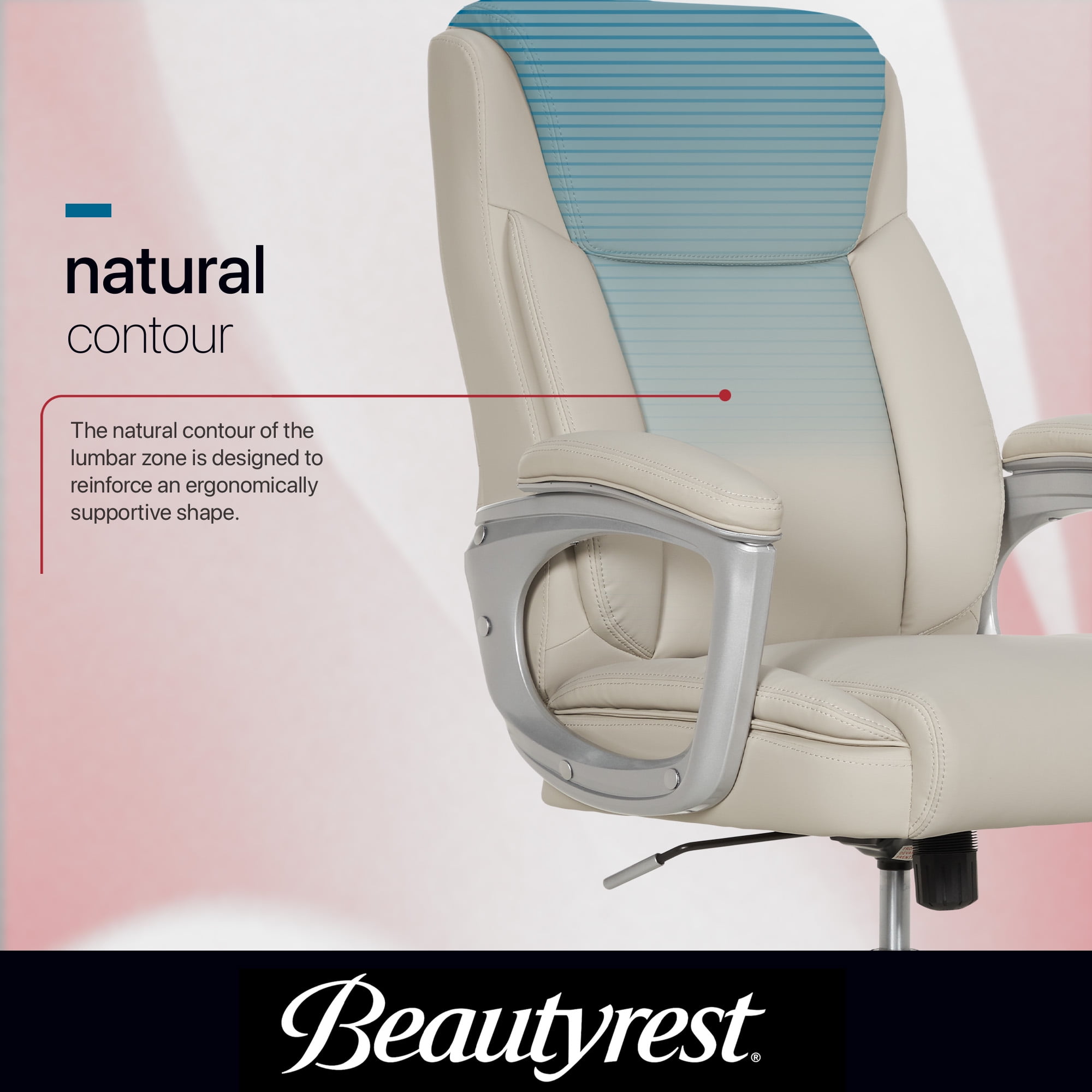 Beautyrest Beyla Ergonomic Manager Office Chair with Padded Armrest for Teens and Adults, Ivory