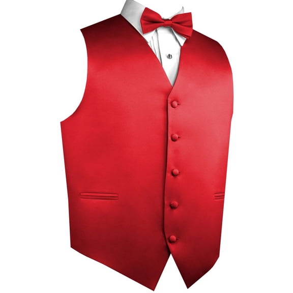 Men's Formal Tuxedo Vest, Bow-Tie & Hankie Set for Prom, Homecoming, Wedding, Cruise in Red - 6XL
