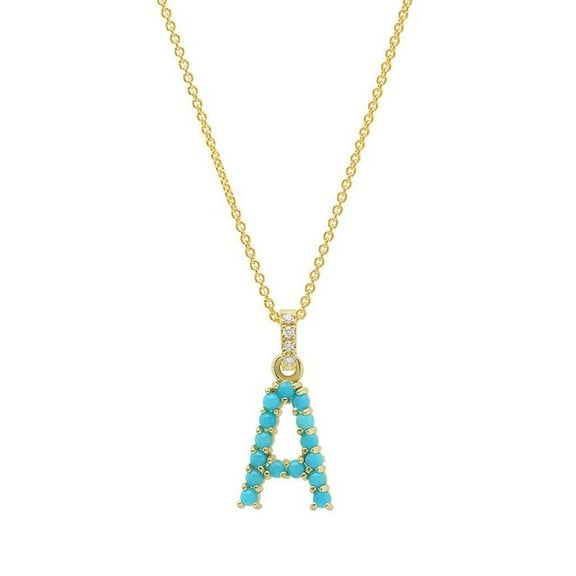 925 Silver CZ Turquoise Jewelry,Turquoise Necklace,Turquoise Initial Necklace, Gold Name Necklace,Personalized Jewelry,Name Necklace,Letter Necklace